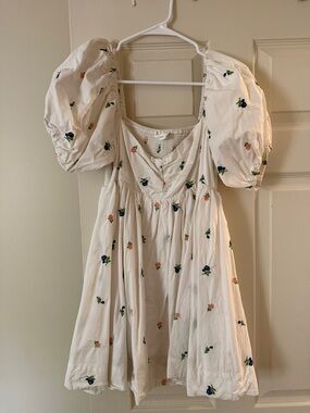 Altar'd State White Floral Puff-Sleeve Mini Dress